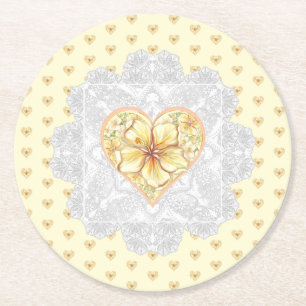 Dessous De Verre Rond Hibiscus & dentelle JAUNE