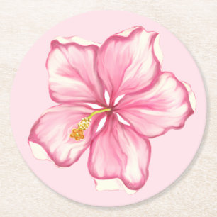 Dessous De Verre Rond Hibiscus & dentelle PINK
