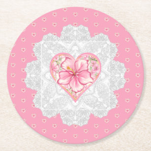 Dessous De Verre Rond Hibiscus & dentelle PINK
