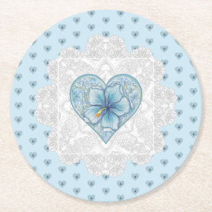 Dessous De Verre Rond Hibiscus & dentelle TURQUOISE