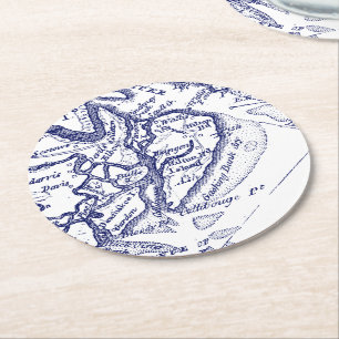 Dessous De Verre Rond Hilton Head Island SC Carte Vintage Marine Blue