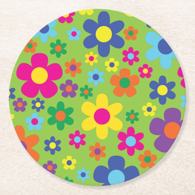 Dessous De Verre Rond Hippie Flower's Birthday Party (Devant)