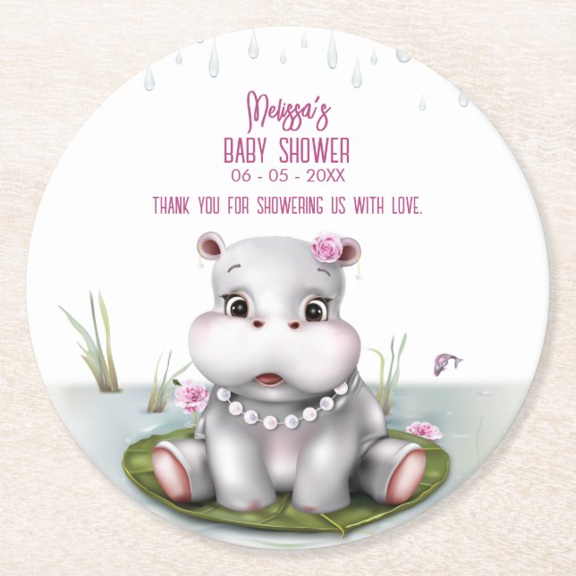 Dessous De Verre Rond Hippo River Adventure Girl Baby shower (Devant)
