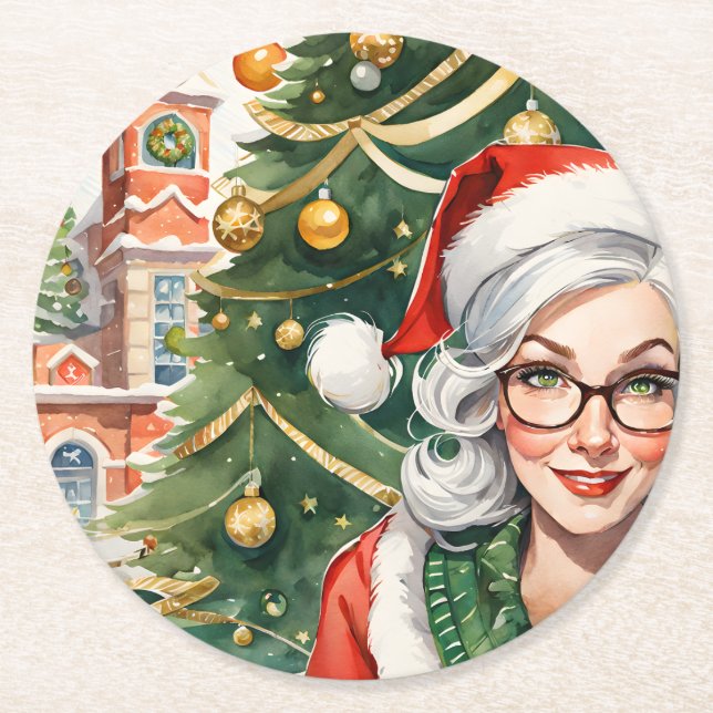 Dessous De Verre Rond Hipster Mme Claus Dessous de verre (Devant)
