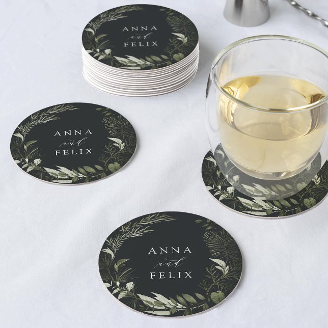 Dessous De Verre Rond Hiver Meadow Green Botanical Mariage personnalisé (Créateur téléchargé)