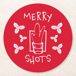 Dessous De Verre Rond Houx de Noël et verre scintillant