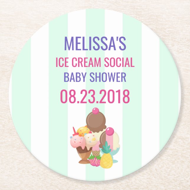 Dessous De Verre Rond Ice Cream Social Baby shower Event (Devant)