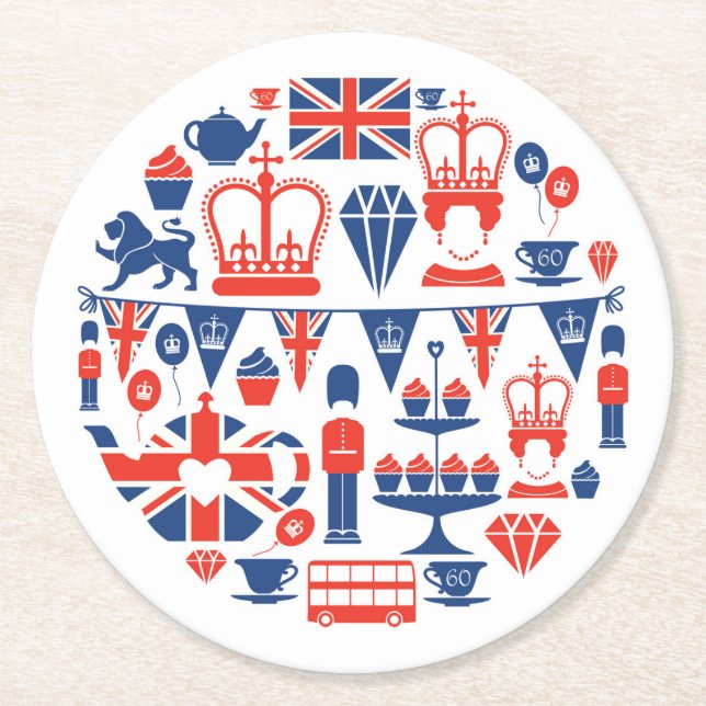 Dessous De Verre Rond Icônes britanniques de jubilé (Devant)