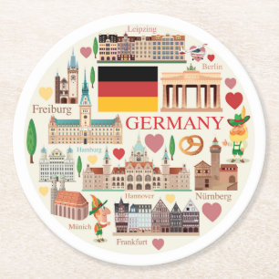 Dessous De Verre Rond Icônes de voyage de l'Allemagne