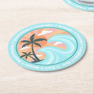 Dessous De Verre Rond Ile tropicale Vibes Motif