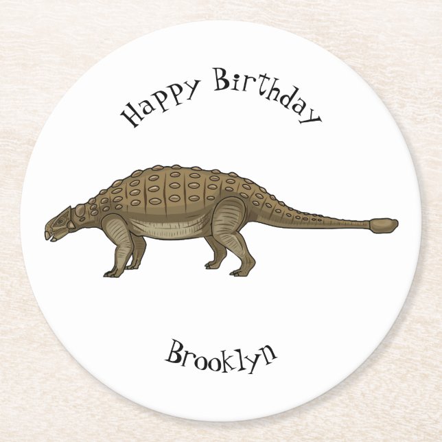 Dessous De Verre Rond Illustration d'Ankylosaurus (Devant)