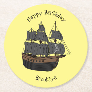 Dessous De Verre Rond Illustration de bateau pirate