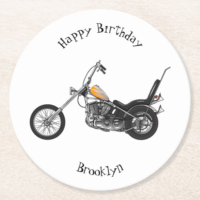 Dessous De Verre Rond Illustration de Chopper Motorcycle 1950 (Devant)