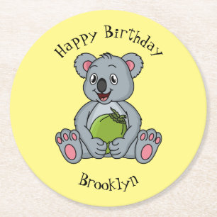 Dessous De Verre Rond Illustration de la koala de Cute et de la noix de 