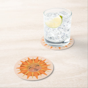Dessous De Verre Rond Illustration de l'aquarelle orange Sun Face