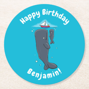 Dessous De Verre Rond Illustration de mignons baleines et voiliers