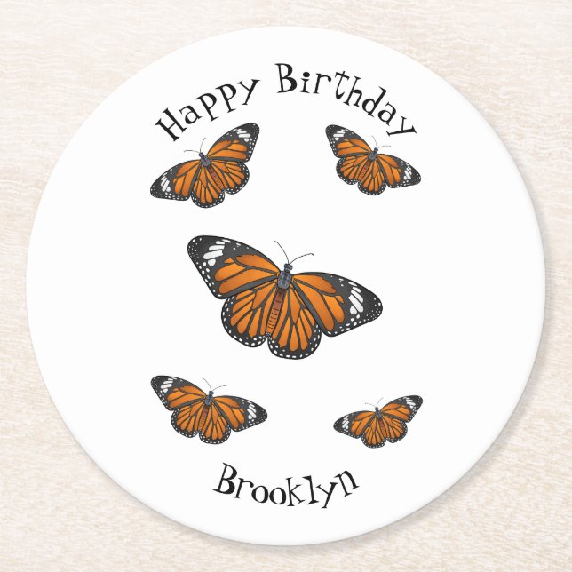 Dessous De Verre Rond Illustration de papillon monarque (Devant)