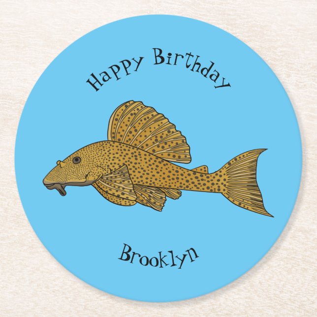 Dessous De Verre Rond Illustration de poisson Pleco (Devant)