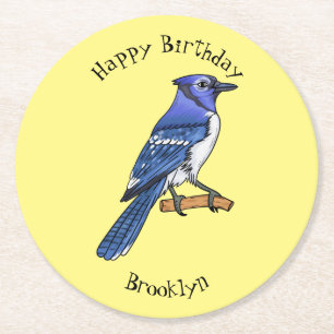 Dessous De Verre Rond Illustration d'oiseau de jay bleu