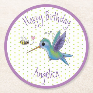 Dessous De Verre Rond Illustration du colibri et de l'abeille