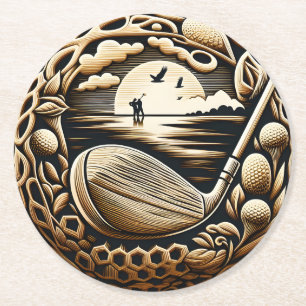 Dessous De Verre Rond Illustration du terrain de golf avec arbres