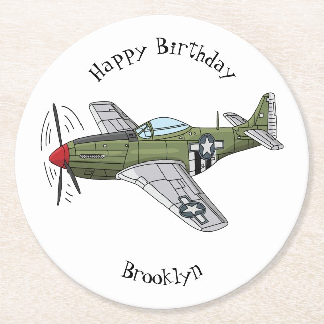 Dessous De Verre Rond Illustration d'un avion militaire (Devant)