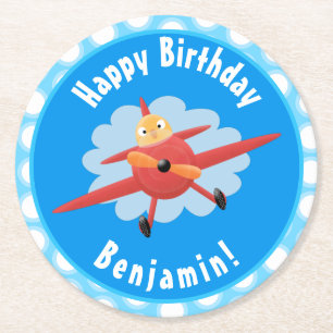 Dessous De Verre Rond Illustration d'un avion rouge volant mignon