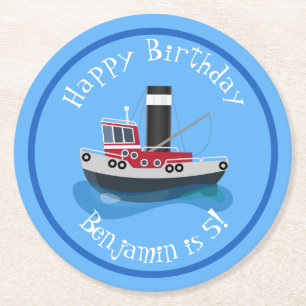 Dessous De Verre Rond Illustration d'un bateau à chalutier mignon