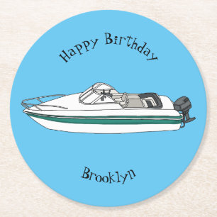 Dessous De Verre Rond Illustration d'un bateau à moteur