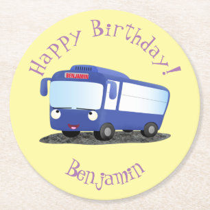 Dessous De Verre Rond Illustration d'un bus moderne bleu mignon