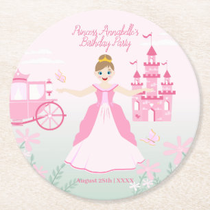 Dessous De Verre Rond Imaginaire rose princesse fête d'anniversaire
