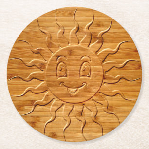 Dessous De Verre Rond Impression De La Face Solaire Souriante En Bois