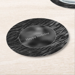 Dessous De Verre Rond Impression Zebra Noir Argent