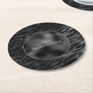 Dessous De Verre Rond Imprimer Zebra noir argenté