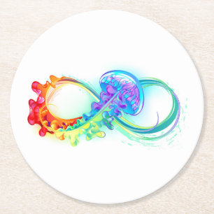 Dessous De Verre Rond Infinity avec Rainbow Jellyfish