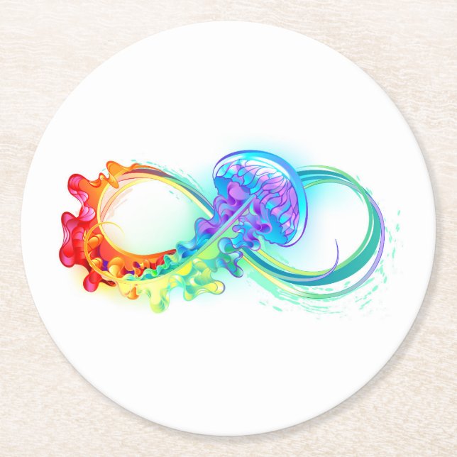 Dessous De Verre Rond Infinity avec Rainbow Jellyfish (Devant)