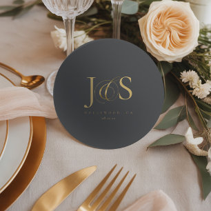 Dessous De Verre Rond Initiales de mariage simples et élégantes ID1022 d