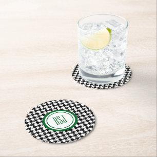 Dessous De Verre Rond Initiales de monogramme, pied noir et blanc (6)