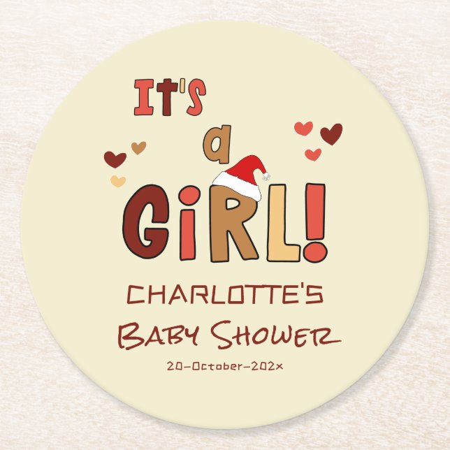 Dessous De Verre Rond It's a Girl! Christmas Santa Hat Baby Shower (Devant)