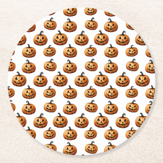 Dessous De Verre Rond Jack O'Lanterns sur Halloween blanc (Devant)