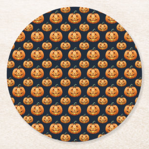 Dessous De Verre Rond Jack o'Lanterns sur l'Halloween noir