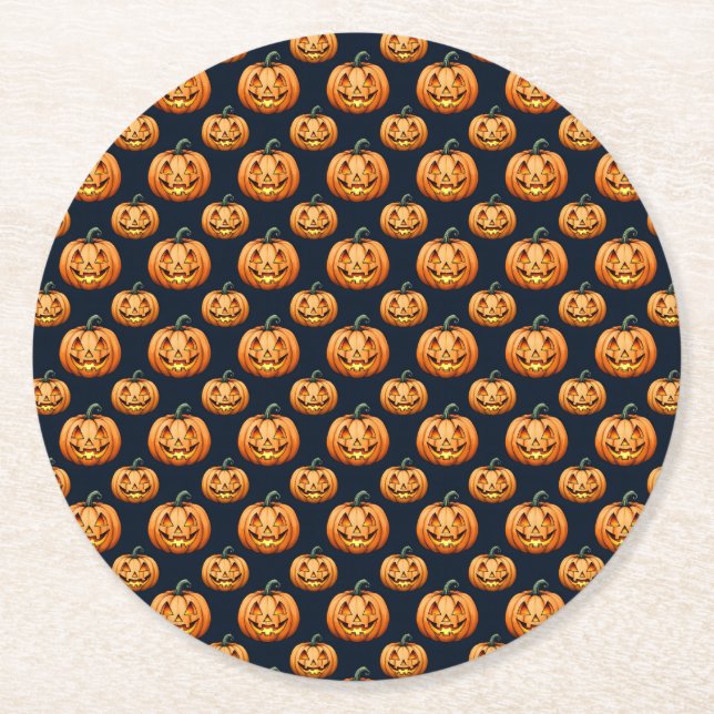 Dessous De Verre Rond Jack o'Lanterns sur l'Halloween noir (Devant)