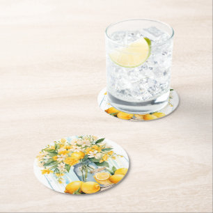 Dessous De Verre Rond Jar à fleurs de citron d'été