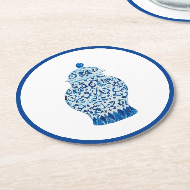 Dessous De Verre Rond Jar de gingembre bleu et blanc (Incliné)