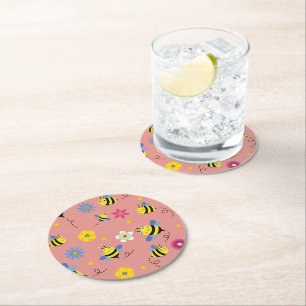 Dessous De Verre Rond Jardin de fleurs d'abeilles douces