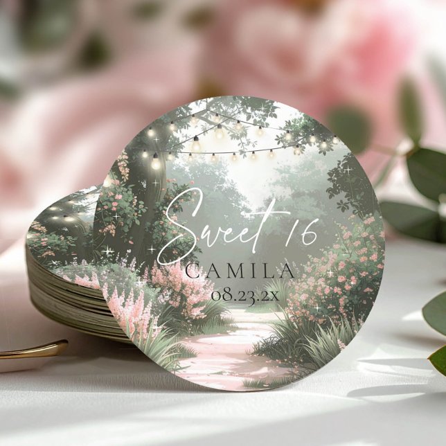 Dessous De Verre Rond Jardin enchanté Sweet 16 rose ID1163 (Créateur téléchargé)