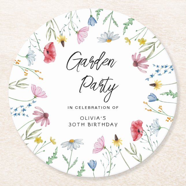 Dessous De Verre Rond Jardin Fleur sauvage Anniversaire (Devant)