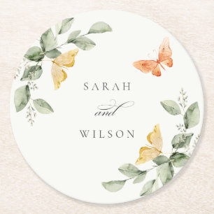 Dessous De Verre Rond Jardin Jaune mignon Papillons Mariage