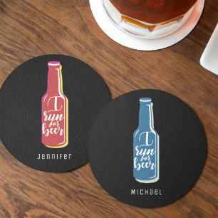 Dessous De Verre Rond Je Cours Pour La Bière Fitness Humour Bouteille Bl