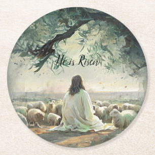 Dessous De Verre Rond Jésus-Christ Pâques religieuses catholiques 